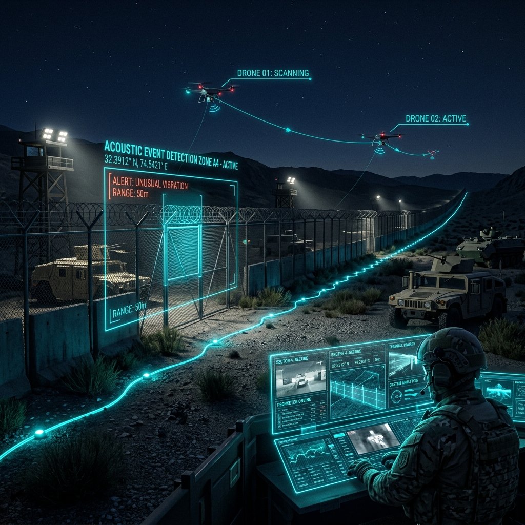 Security & Defense fiber optic monitoring illustration